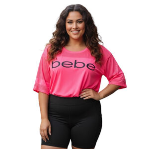 bebe Sport Pink Mesh Logo Athletic Top 2X Y2K